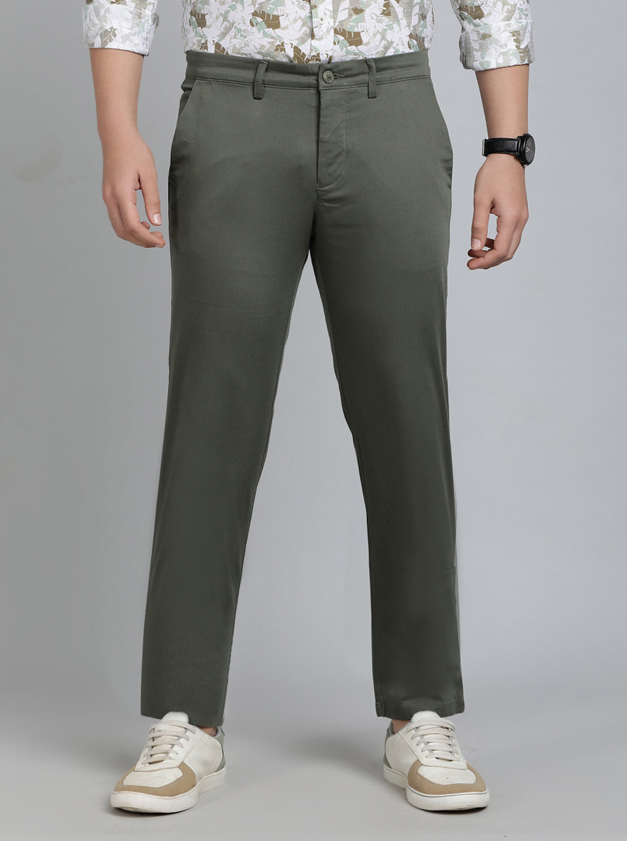 Green Solid Super Slim Fit Casual Trouser | Greenfibre