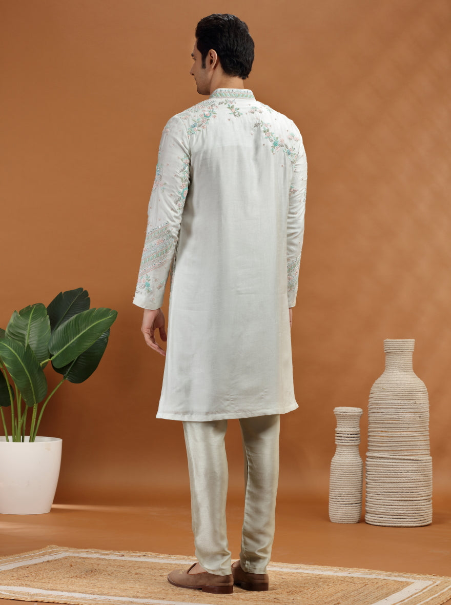 Aqua Grey Embroidered Kurta | TULA