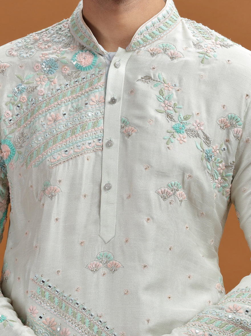 Aqua Grey Embroidered Kurta | TULA