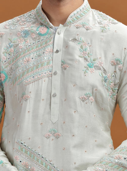 Aqua Grey Embroidered Kurta | TULA