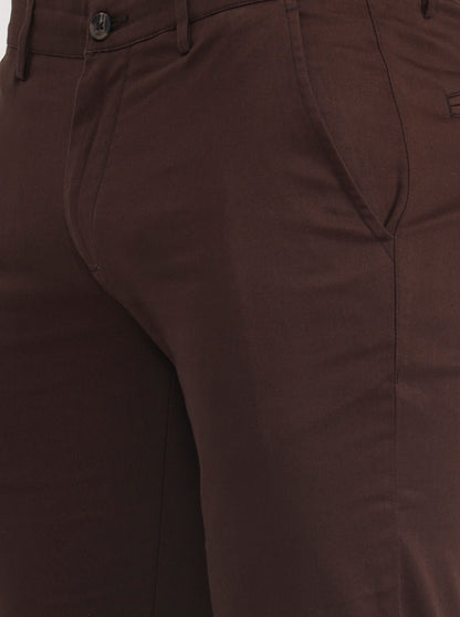 Dark Brown Solid Super Slim Fit Casual Trouser | Greenfibre