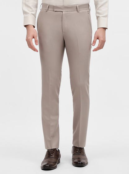 Khaki Solid Slim Fit Formal Trouser | Metal