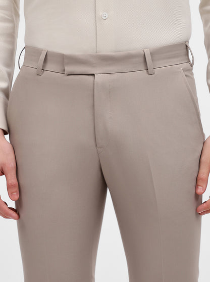 Khaki Solid Slim Fit Formal Trouser | Metal