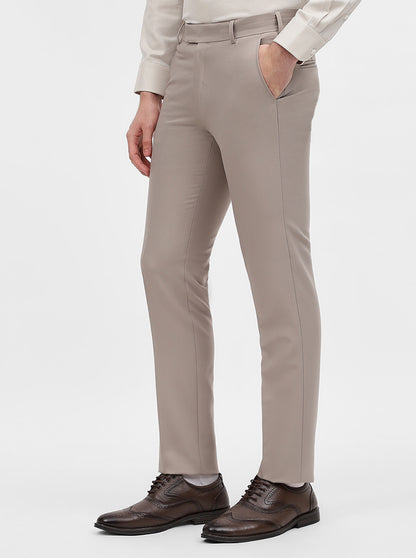 Khaki Solid Slim Fit Formal Trouser | Metal