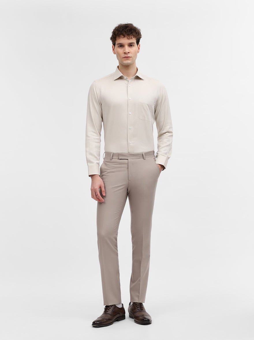 Khaki Solid Slim Fit Formal Trouser | Metal
