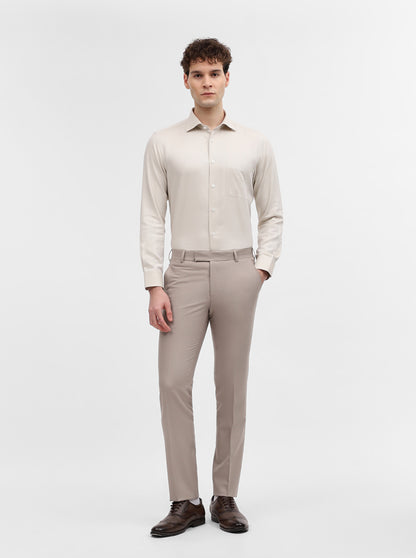 Khaki Solid Slim Fit Formal Trouser | Metal
