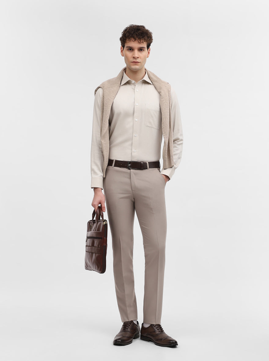 Khaki Solid Slim Fit Formal Trouser | Metal