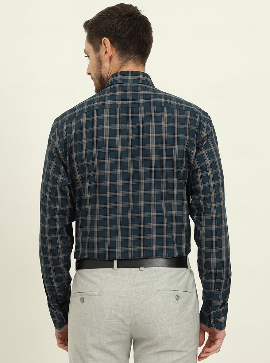 Green & Grey Checked Regular Fit Formal Shirt | JadeBlue