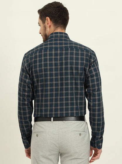 Green & Grey Checked Regular Fit Formal Shirt | JadeBlue