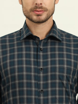 Green & Grey Checked Regular Fit Formal Shirt | JadeBlue