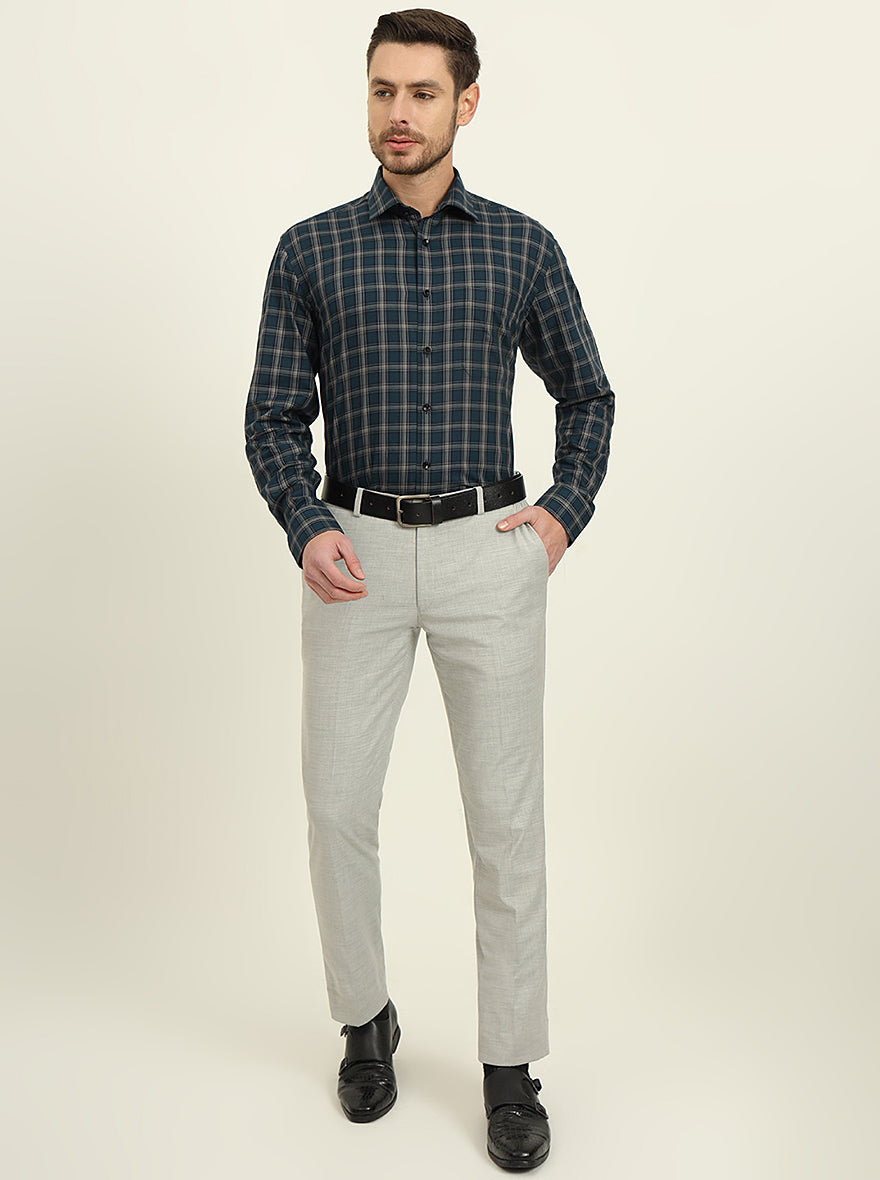 Green & Grey Checked Regular Fit Formal Shirt | JadeBlue