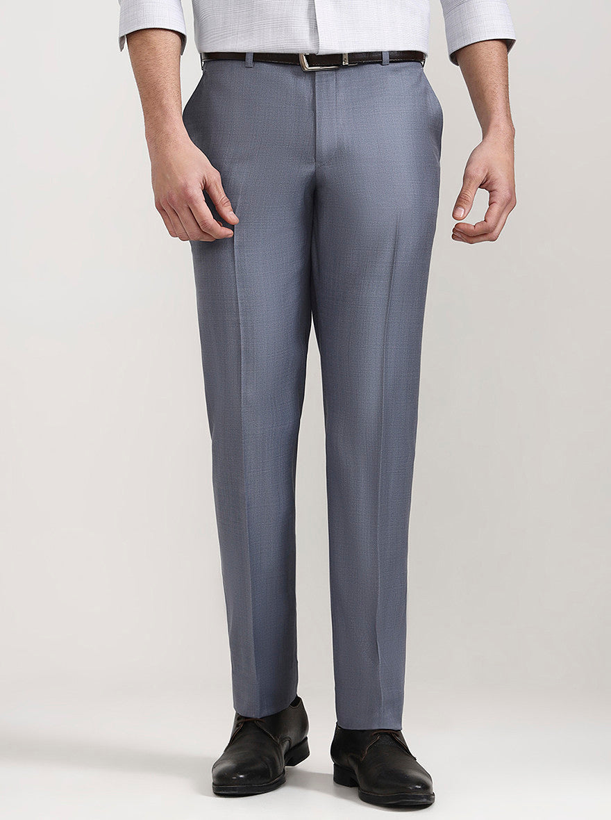 Light Blue Solid Regular Fit Formal Trouser | JadeBlue
