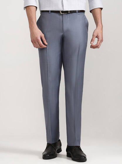 Light Blue Solid Regular Fit Formal Trouser | JadeBlue