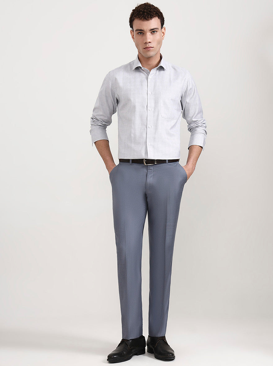 Light Blue Solid Regular Fit Formal Trouser | JadeBlue