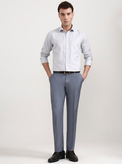 Light Blue Solid Regular Fit Formal Trouser | JadeBlue
