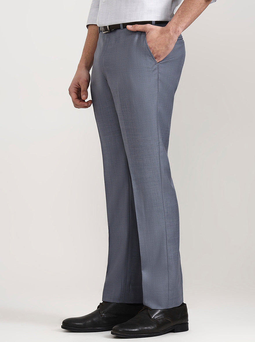 Light Blue Solid Regular Fit Formal Trouser | JadeBlue