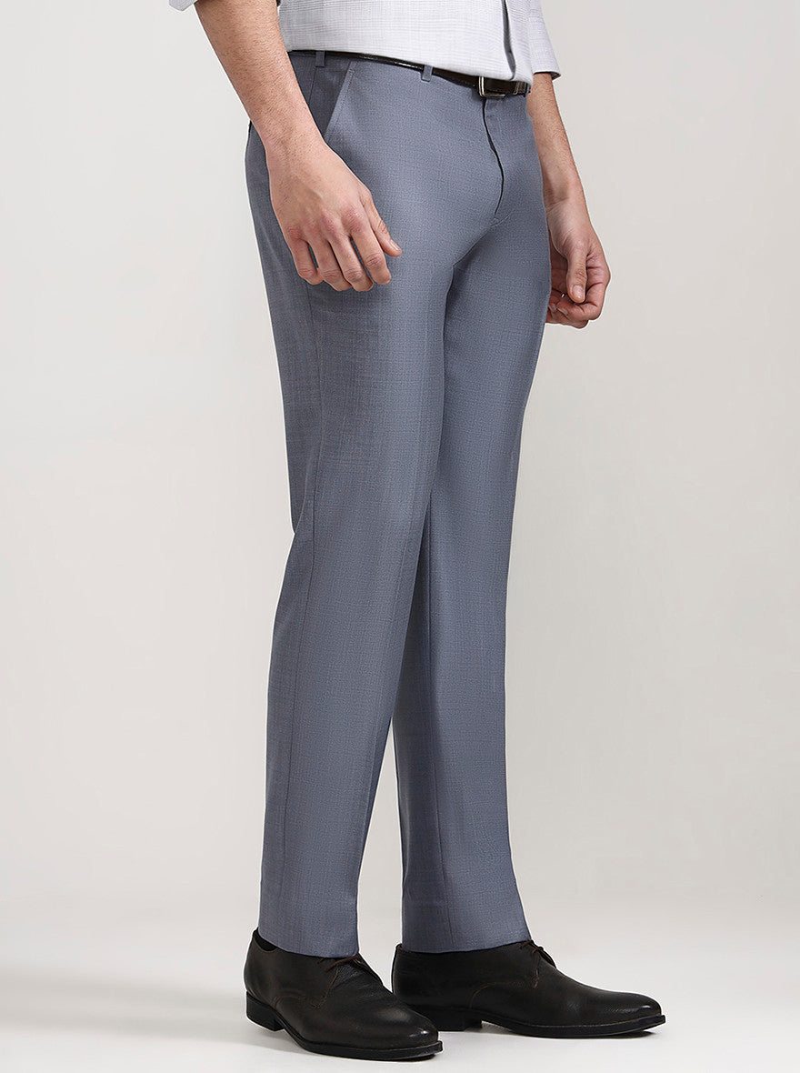 Light Blue Solid Regular Fit Formal Trouser | JadeBlue