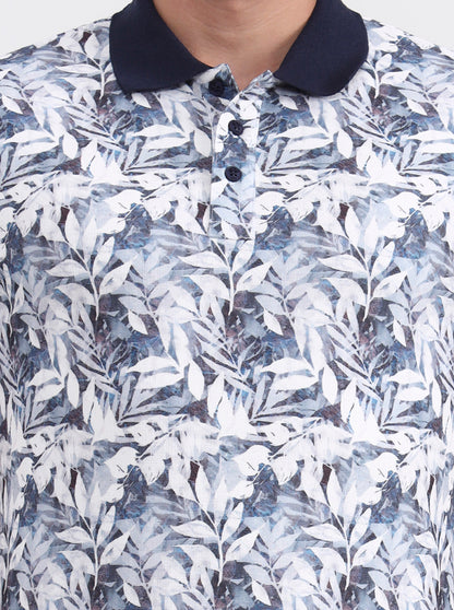 White Printed Slim Fit Polo T-Shirt | JadeBlue
