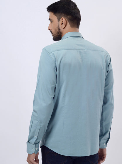 Saje Green Solid Slim Fit Semi Casual Shirt | JadeBlue