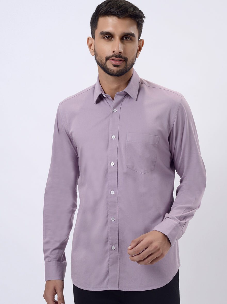 Lavender Solid Slim Fit Semi Casual Shirt | JadeBlue