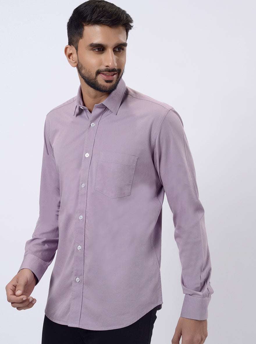Lavender Solid Slim Fit Semi Casual Shirt | JadeBlue
