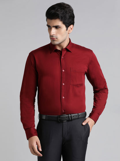 Red Solid Tailored Fit Semi Casual Shirt | JadeBlue