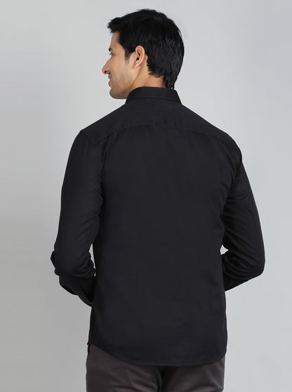 Black Solid Tailored Fit Semi Casual Shirt | JadeBlue
