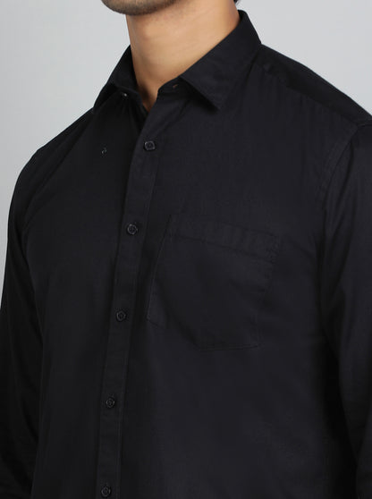 Black Solid Tailored Fit Semi Casual Shirt | JadeBlue