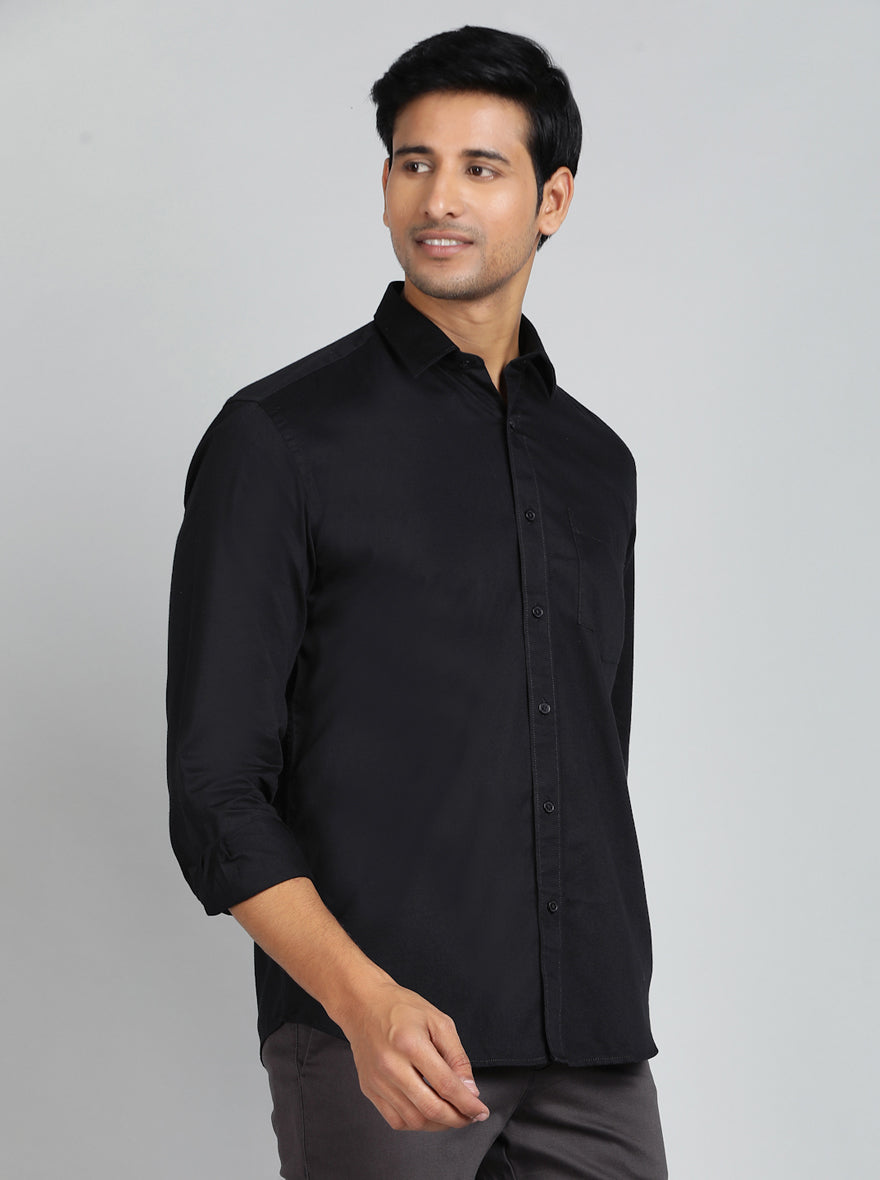 Black Solid Tailored Fit Semi Casual Shirt | JadeBlue