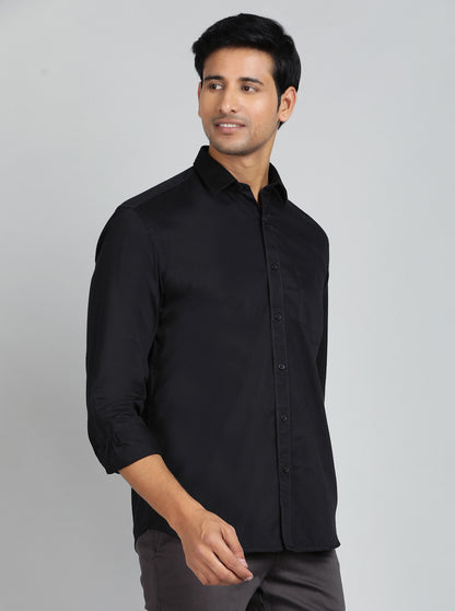Black Solid Tailored Fit Semi Casual Shirt | JadeBlue