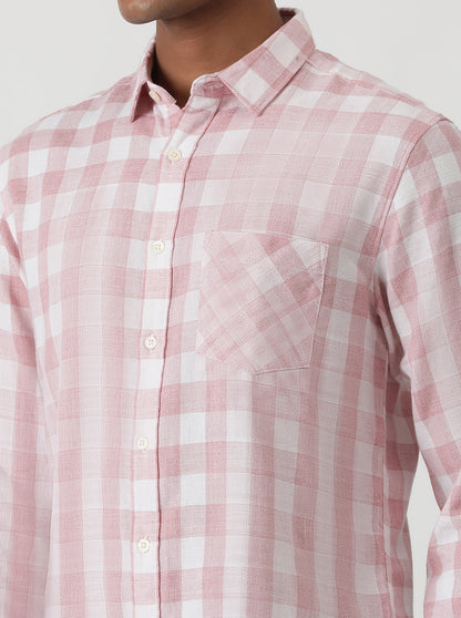Pink Checked Slim Fit Casual Shirt | Greenfibre
