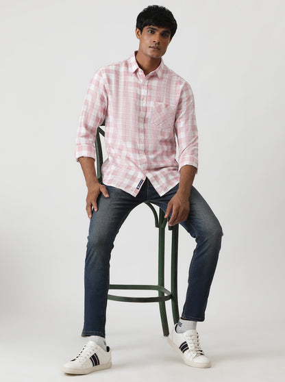 Pink Checked Slim Fit Casual Shirt | Greenfibre