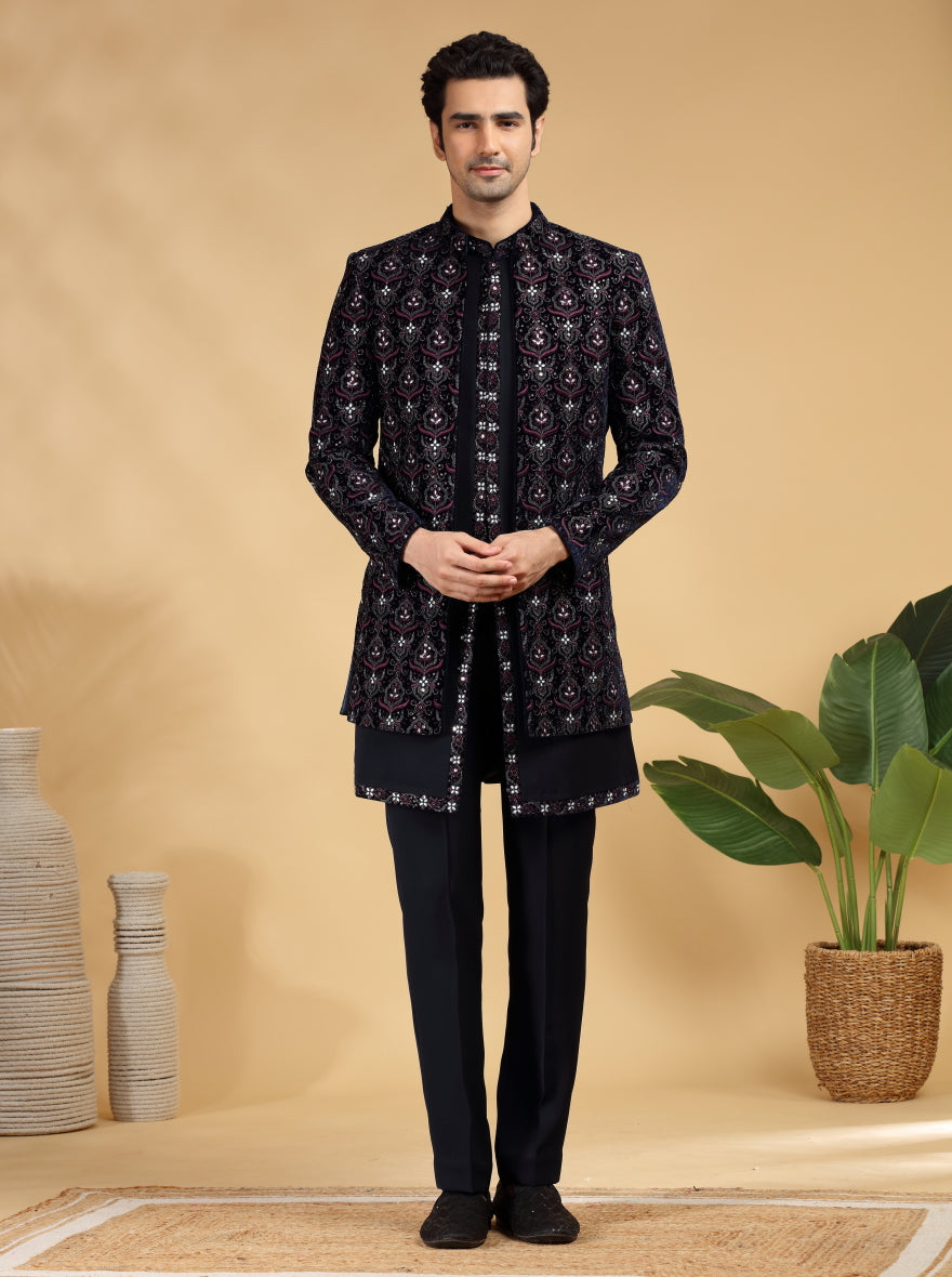 Blue Embroidered Indowestern | TULA