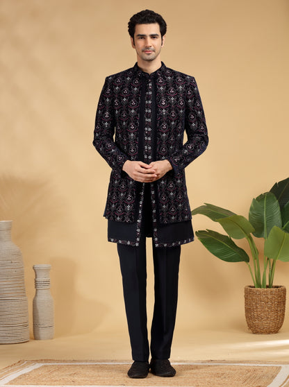 Blue Embroidered Indowestern | TULA