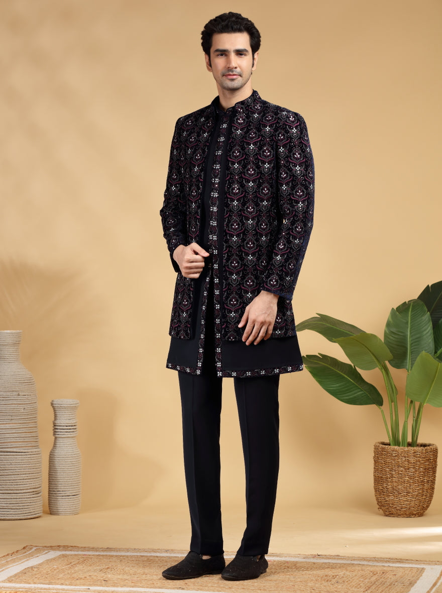 Blue Embroidered Indowestern | TULA