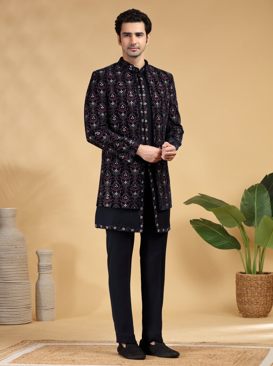 Blue Embroidered Indowestern | TULA