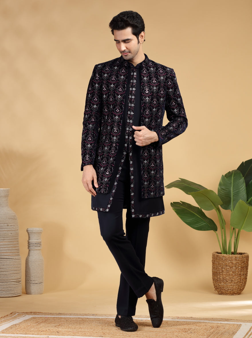 Blue Embroidered Indowestern | TULA