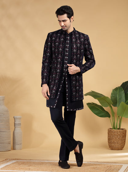 Blue Embroidered Indowestern | TULA