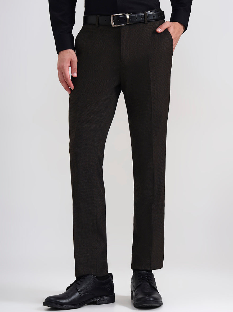 Brown Solid Slim Fit Formal Trouser | JadeBlue Youth