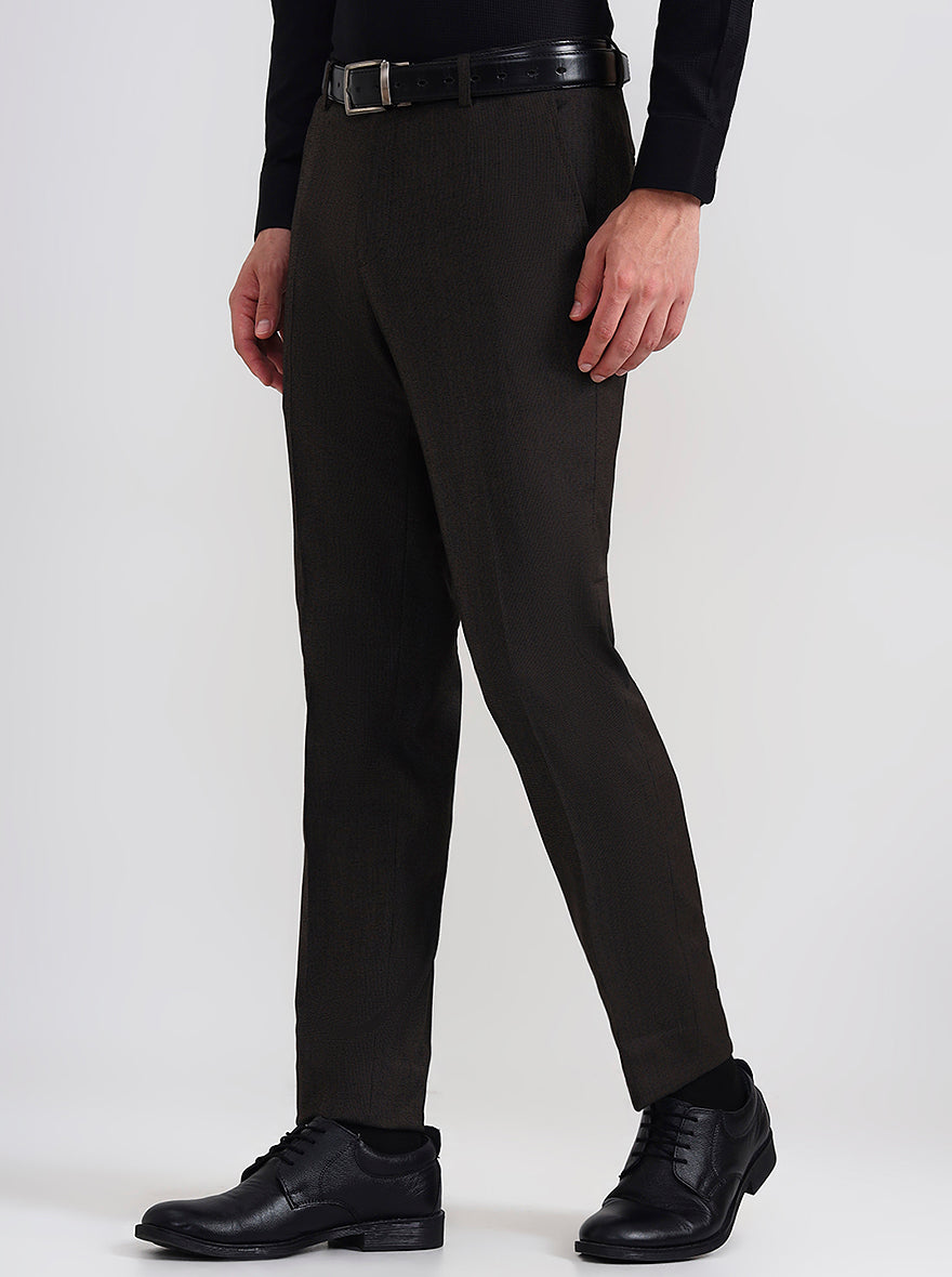 Brown Solid Slim Fit Formal Trouser | JadeBlue Youth