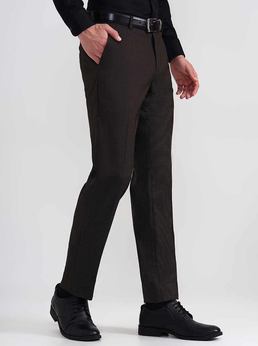 Brown Solid Slim Fit Formal Trouser | JadeBlue Youth