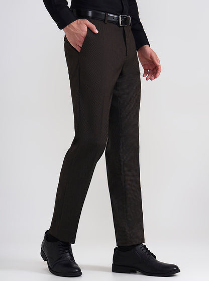 Brown Solid Slim Fit Formal Trouser | JadeBlue Youth
