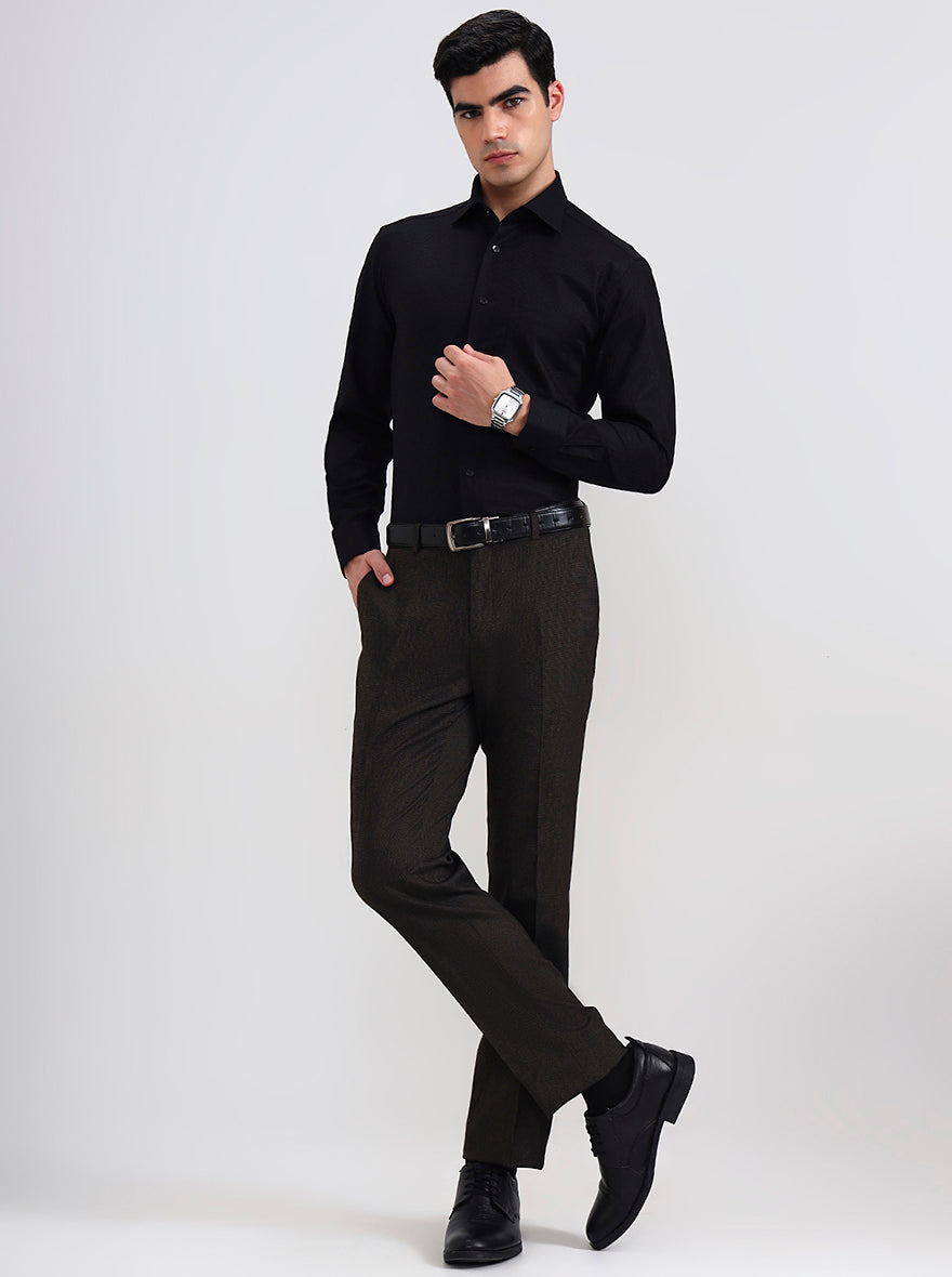 Brown Solid Slim Fit Formal Trouser | JadeBlue Youth