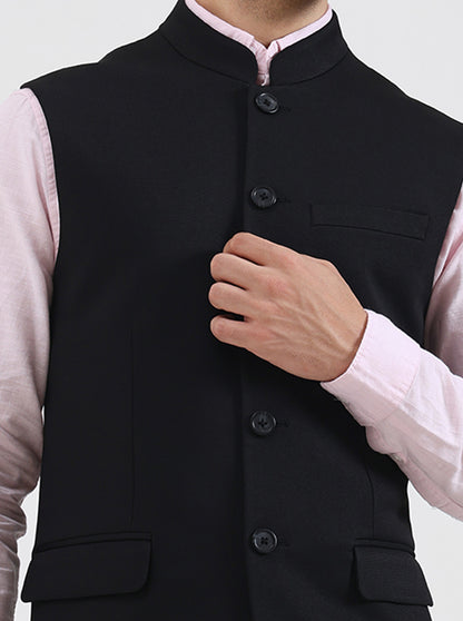 Black Solid Regular Fit Waistcoat | Wyre