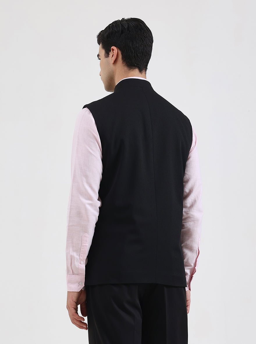 Black Solid Regular Fit Waistcoat | Wyre