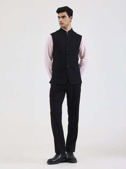 Black Solid Regular Fit Waistcoat | Wyre