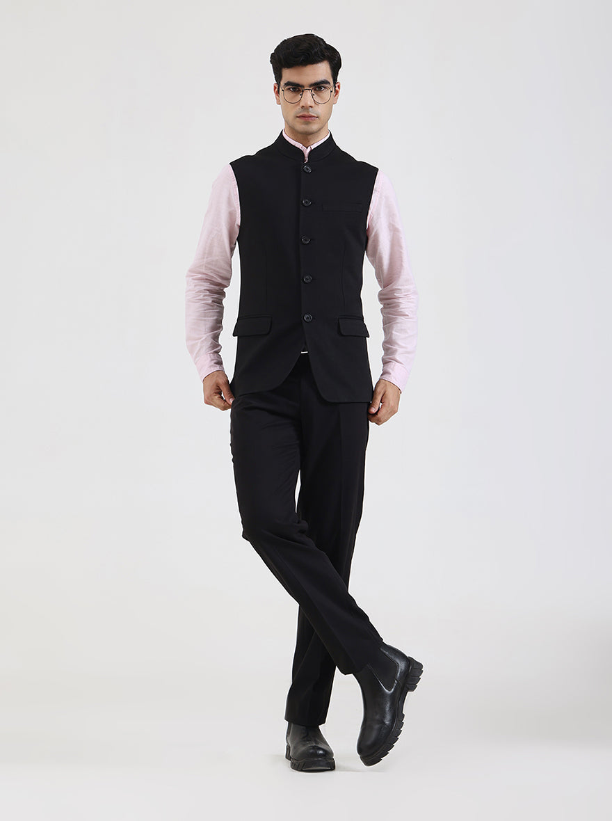Black Solid Regular Fit Waistcoat | Wyre