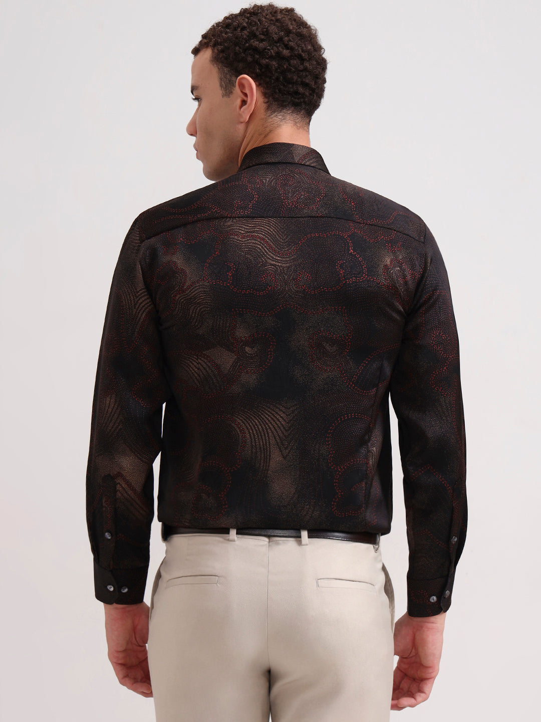 Maroon Printed Slim Fit Formal Shirt | JadeBlue Super Luxe