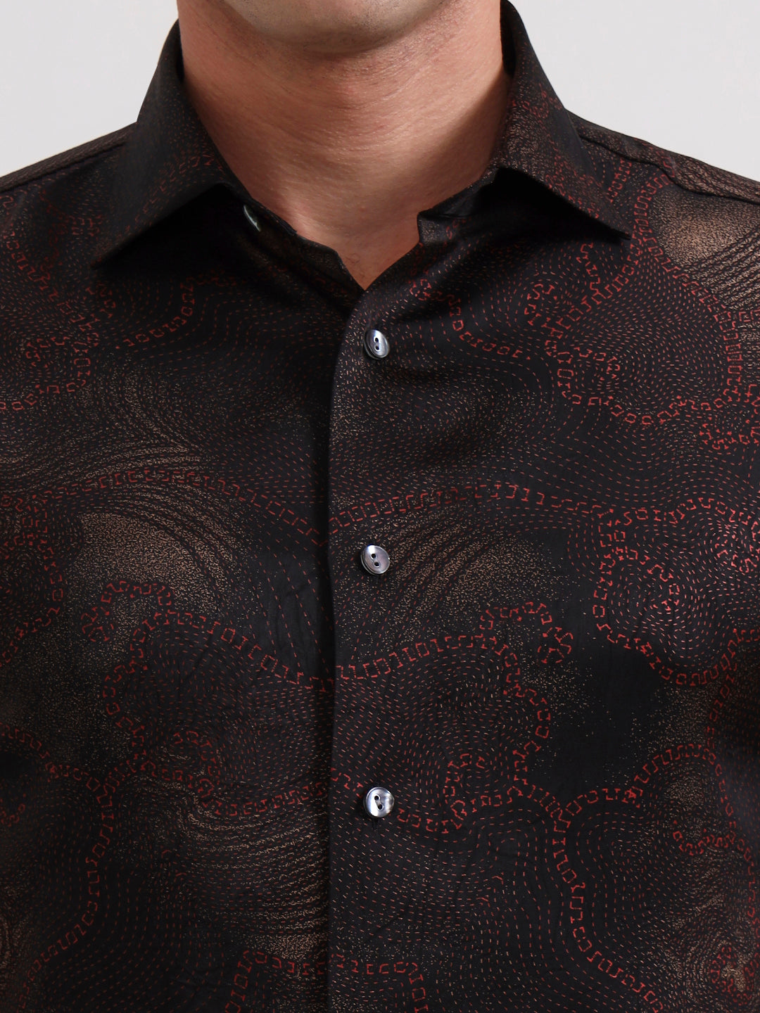 Maroon Printed Slim Fit Formal Shirt | JadeBlue Super Luxe
