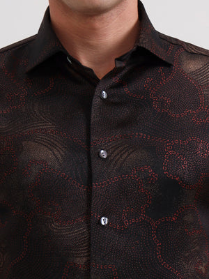Maroon Printed Slim Fit Formal Shirt | JadeBlue Super Luxe